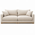 Beige Linen Two-Seater Sofa with Wooden Base 210cm
