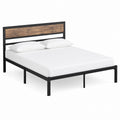 Metal Platform Bed with Wood Headboard Queen Black/Brown