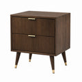 Walnut Wood Nightstand with Two Drawers and Metal Accents 60cm High