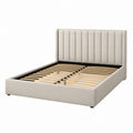 Beige Upholstered Platform Bed with Wooden Slats Queen Size