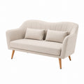 Beige Fabric Two-Seater Sofa with Wooden Legs