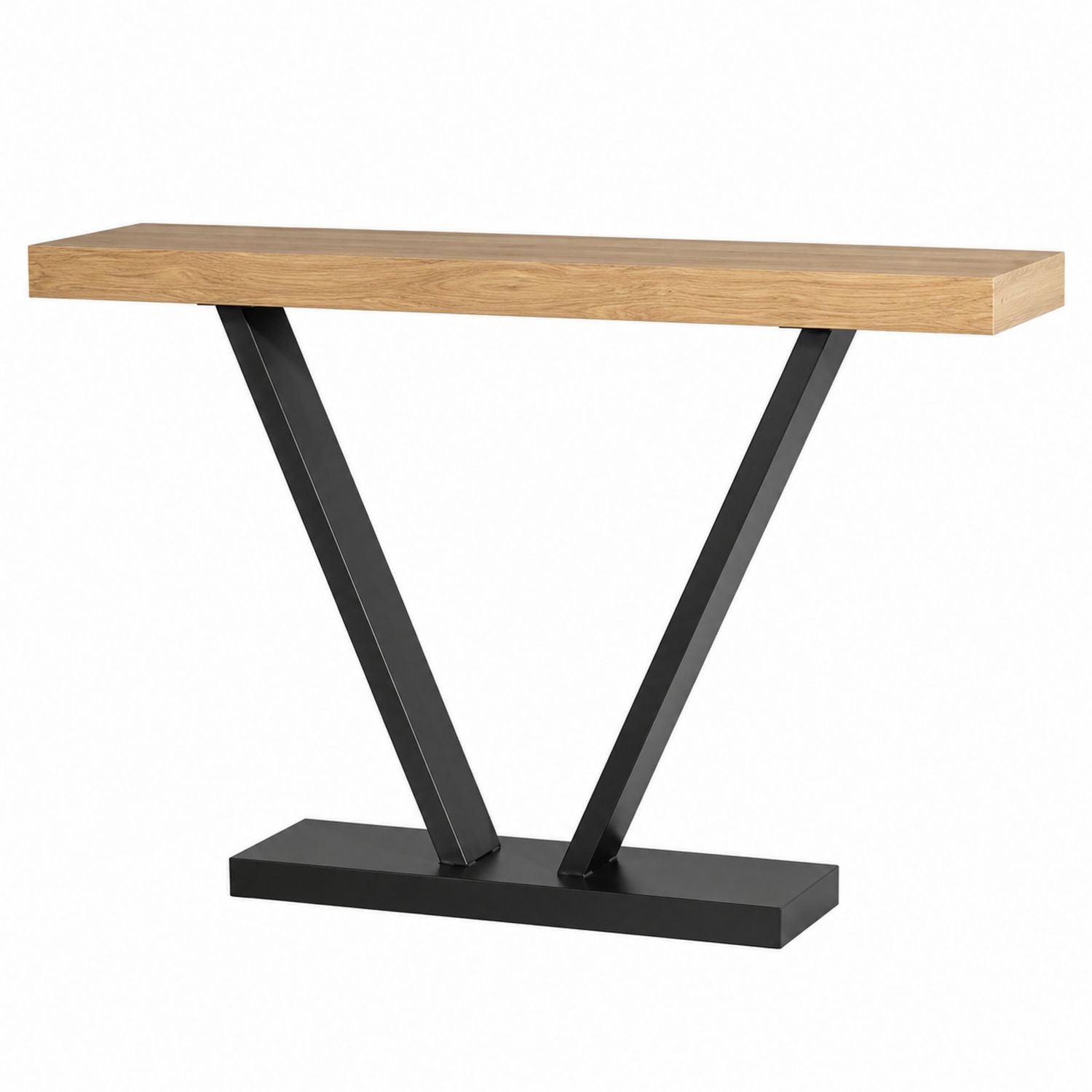Wood Veneer Console Table with Metal Legs Oak Black 120cm