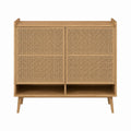 Oak and Rattan Shoe Cabinet with 2 Doors