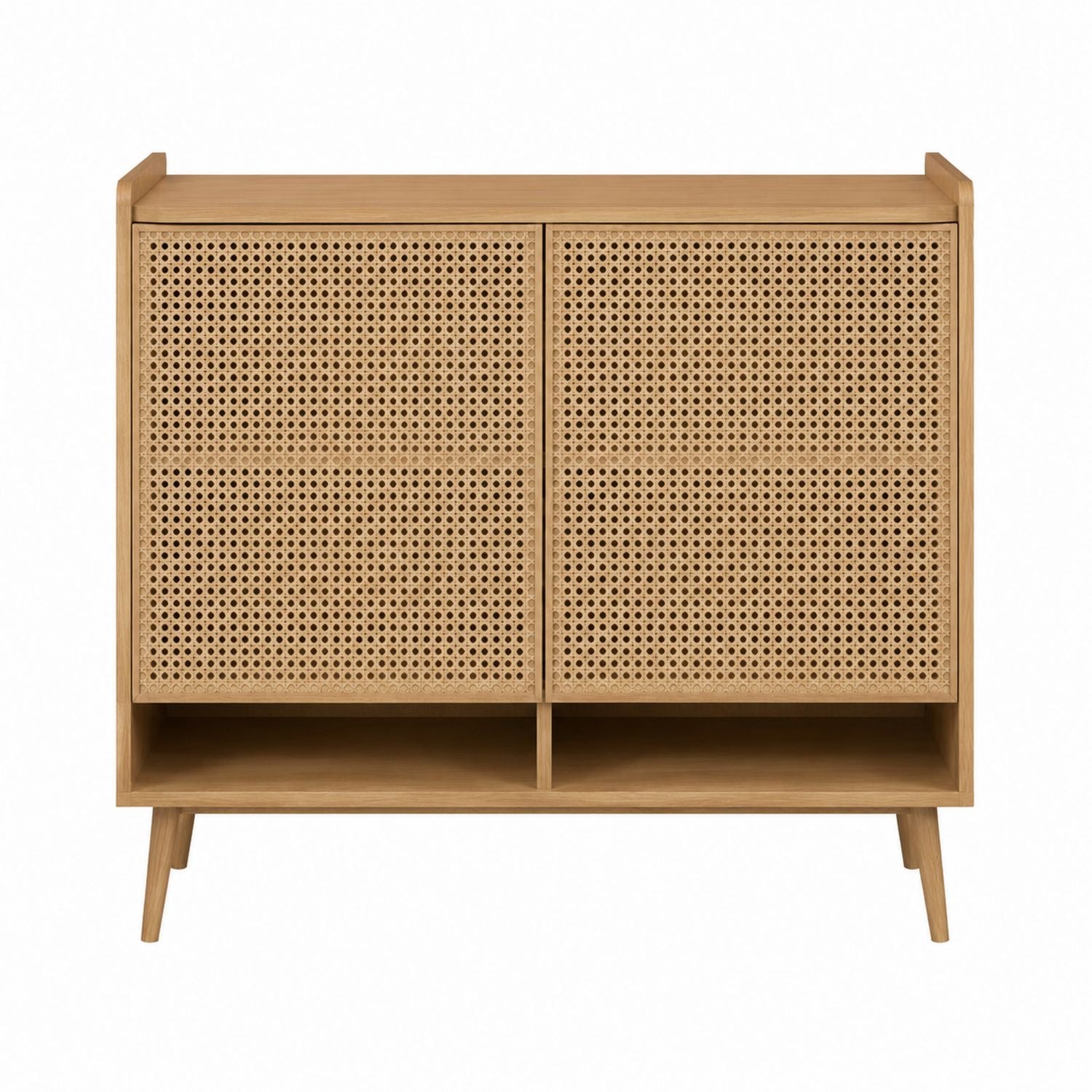 Oak and Rattan Shoe Cabinet with 2 Doors