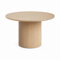 Round Wood Dining Table with Fluted Base Oak Finish 120cm