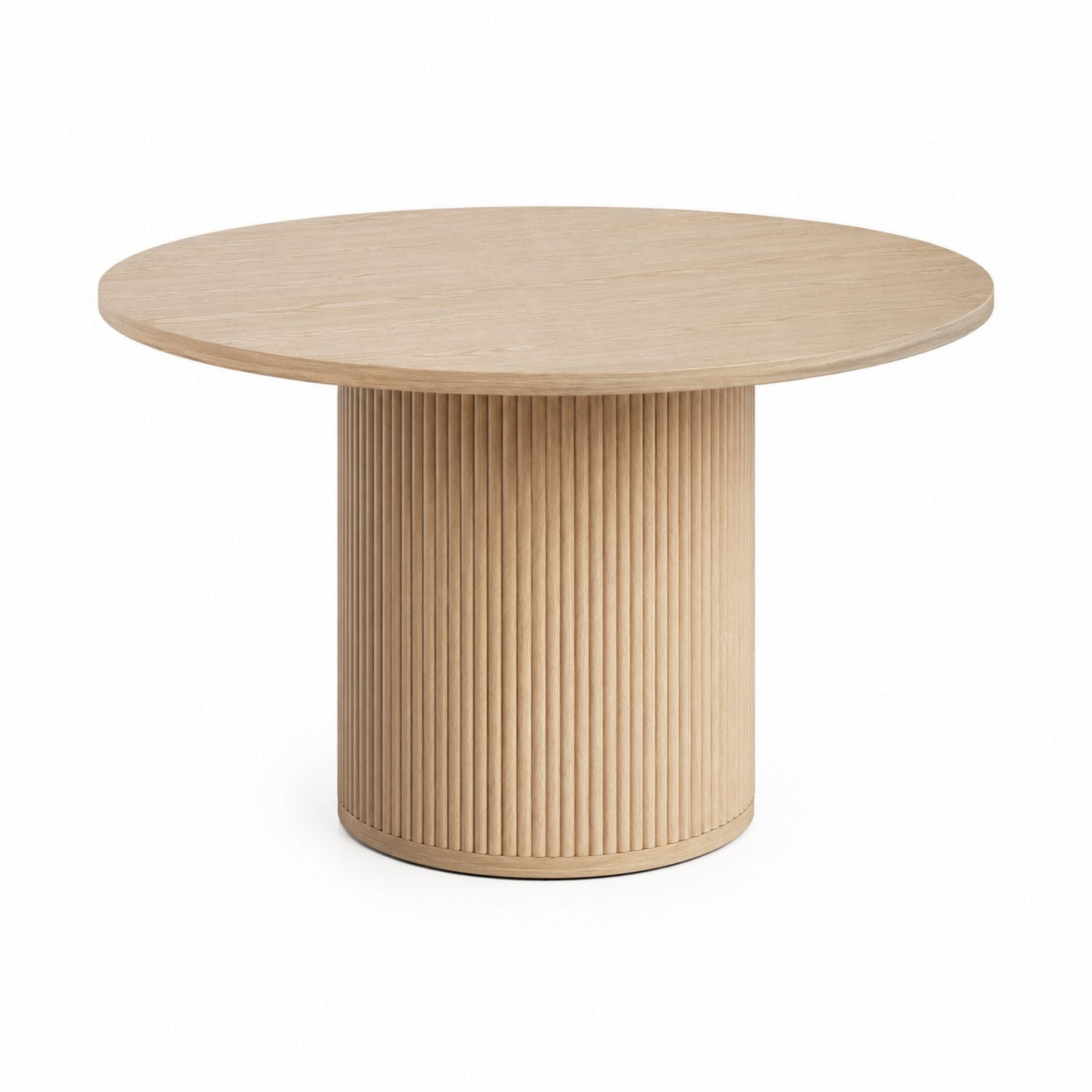 Round Wood Dining Table with Fluted Base Oak Finish 120cm
