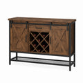 Wood and Metal Sideboard with Wine Rack and Sliding Barn Doors