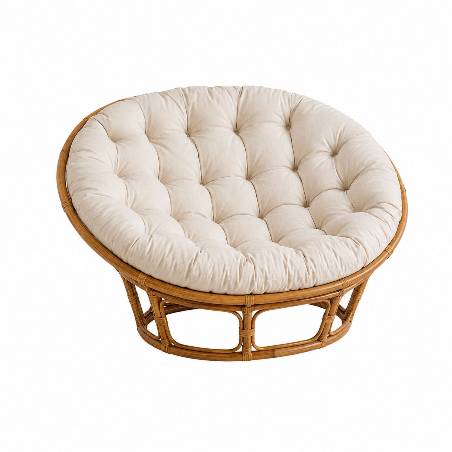 Round Rattan Papasan Chair with Cotton Cushion, Beige, 97 cm