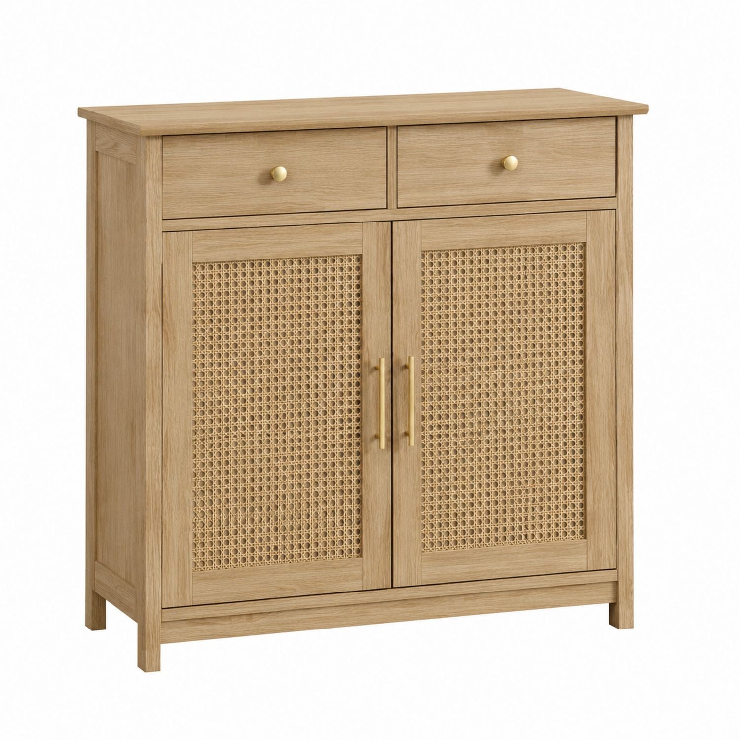 Oak Wood Sideboard with Cane Doors and 2 Drawers 80cm High