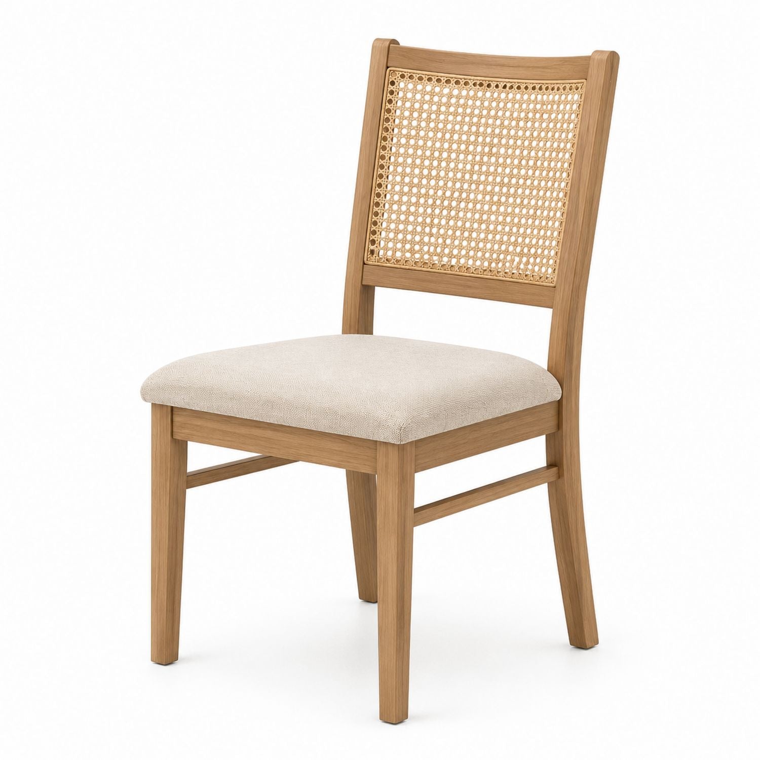 Wood Frame Dining Chair with Rattan Backrest and Beige Seat