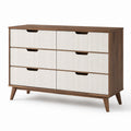 Walnut and White 6-Drawer Dresser Solid Wood Modern Design