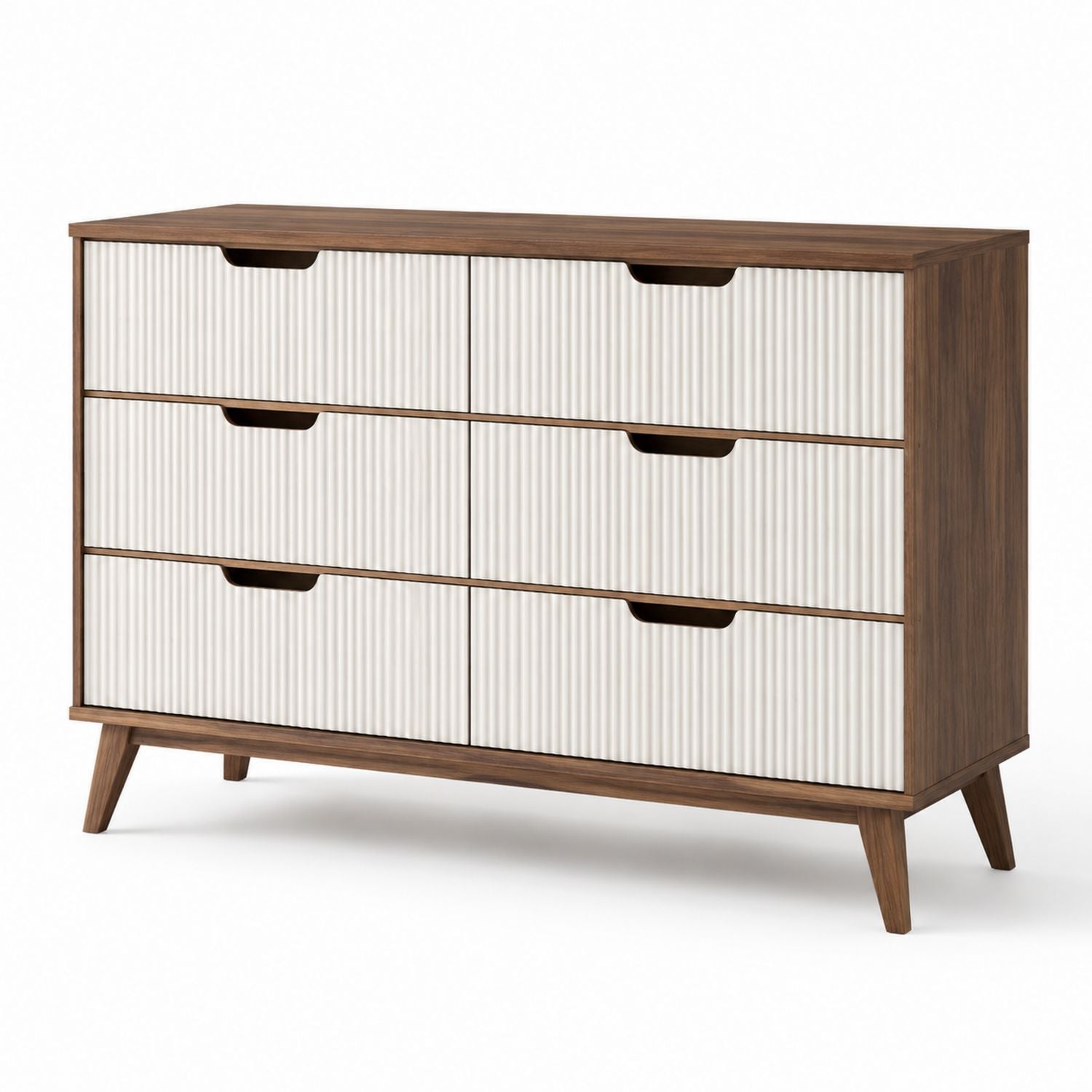 Walnut and White 6-Drawer Dresser Solid Wood Modern Design