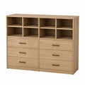Wooden 6-Drawer Dresser with Open Shelves Light Oak