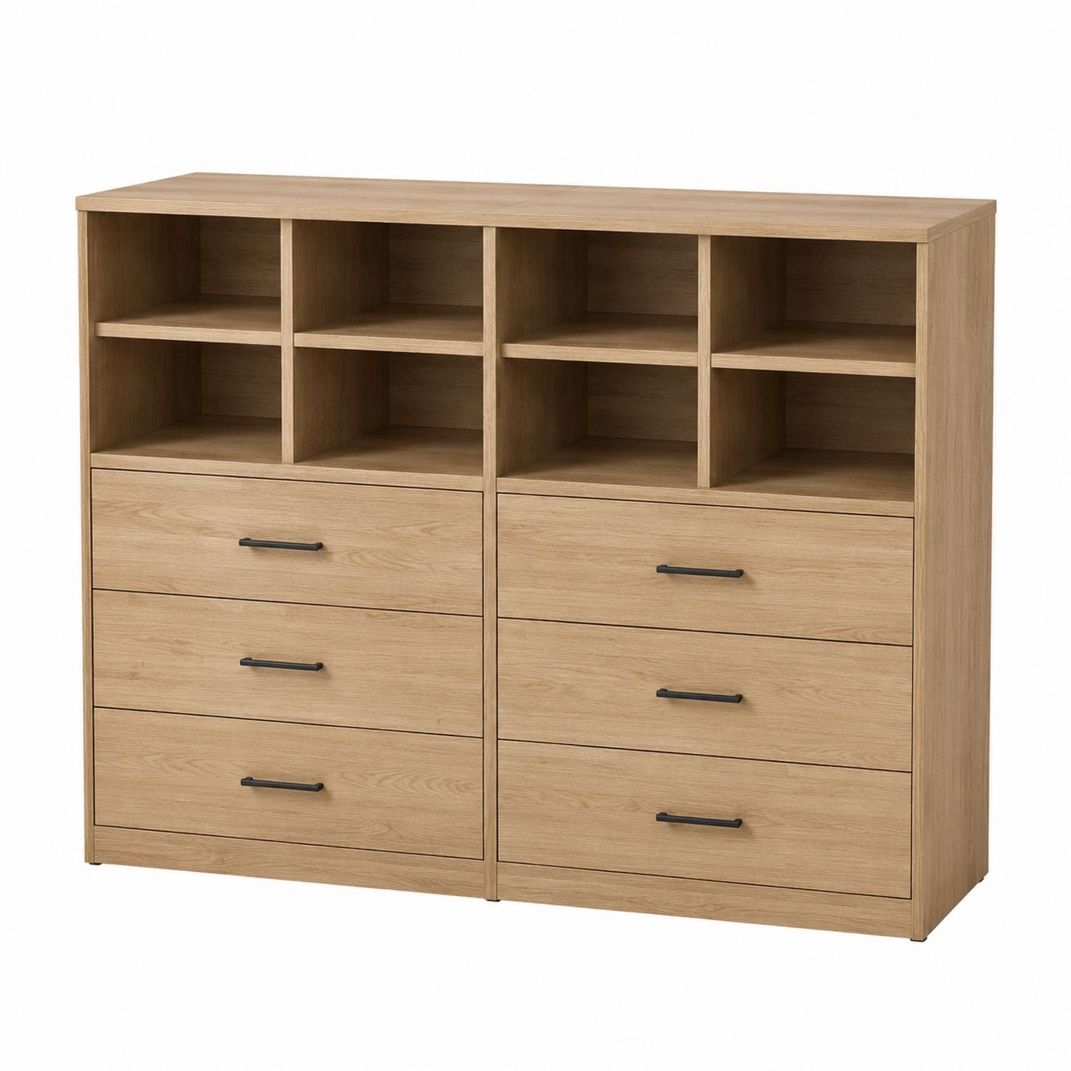 Wooden 6-Drawer Dresser with Open Shelves Light Oak