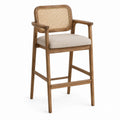 Wooden Bar Stool with Rattan Back and Polyester Seat Beige 100cm