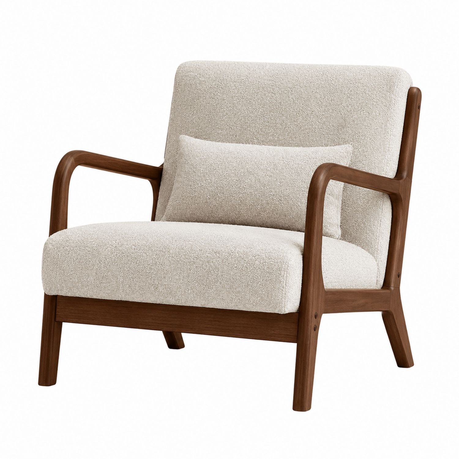 Lounge Chair Wooden Frame Boucle Fabric Upholstery with Cushion