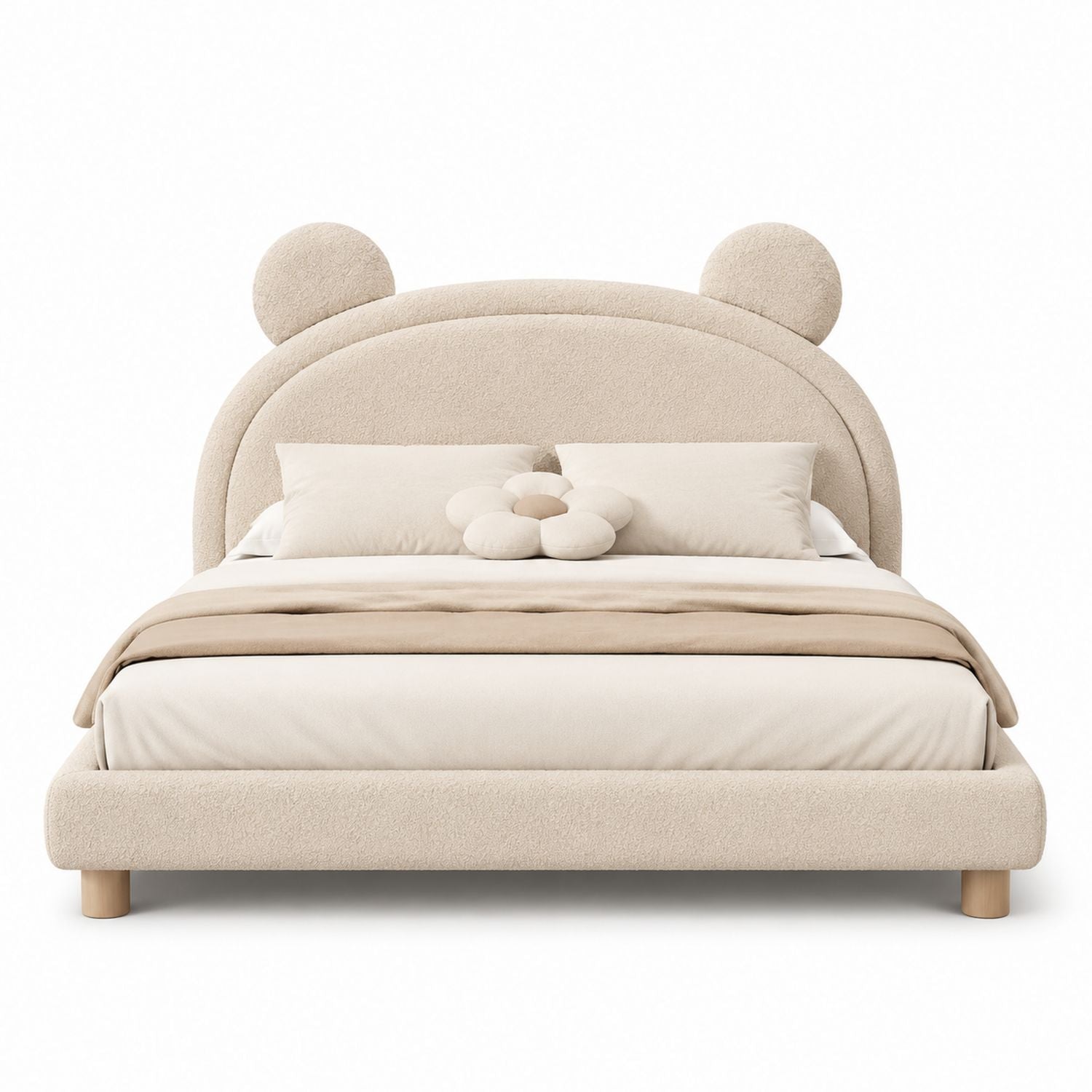 King Bed with Upholstered Teddy Bear Headboard