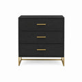 Black Oak Wood Dresser with Brass Handles 3-Drawer