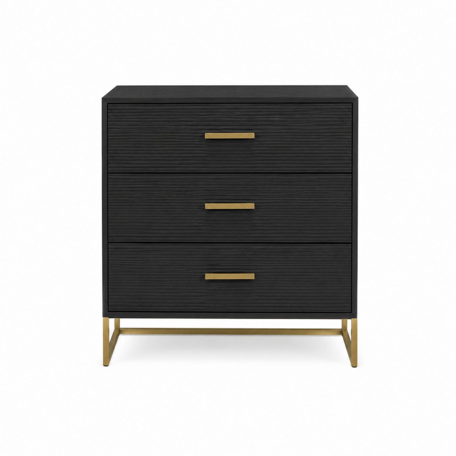 Black Oak Wood Dresser with Brass Handles 3-Drawer