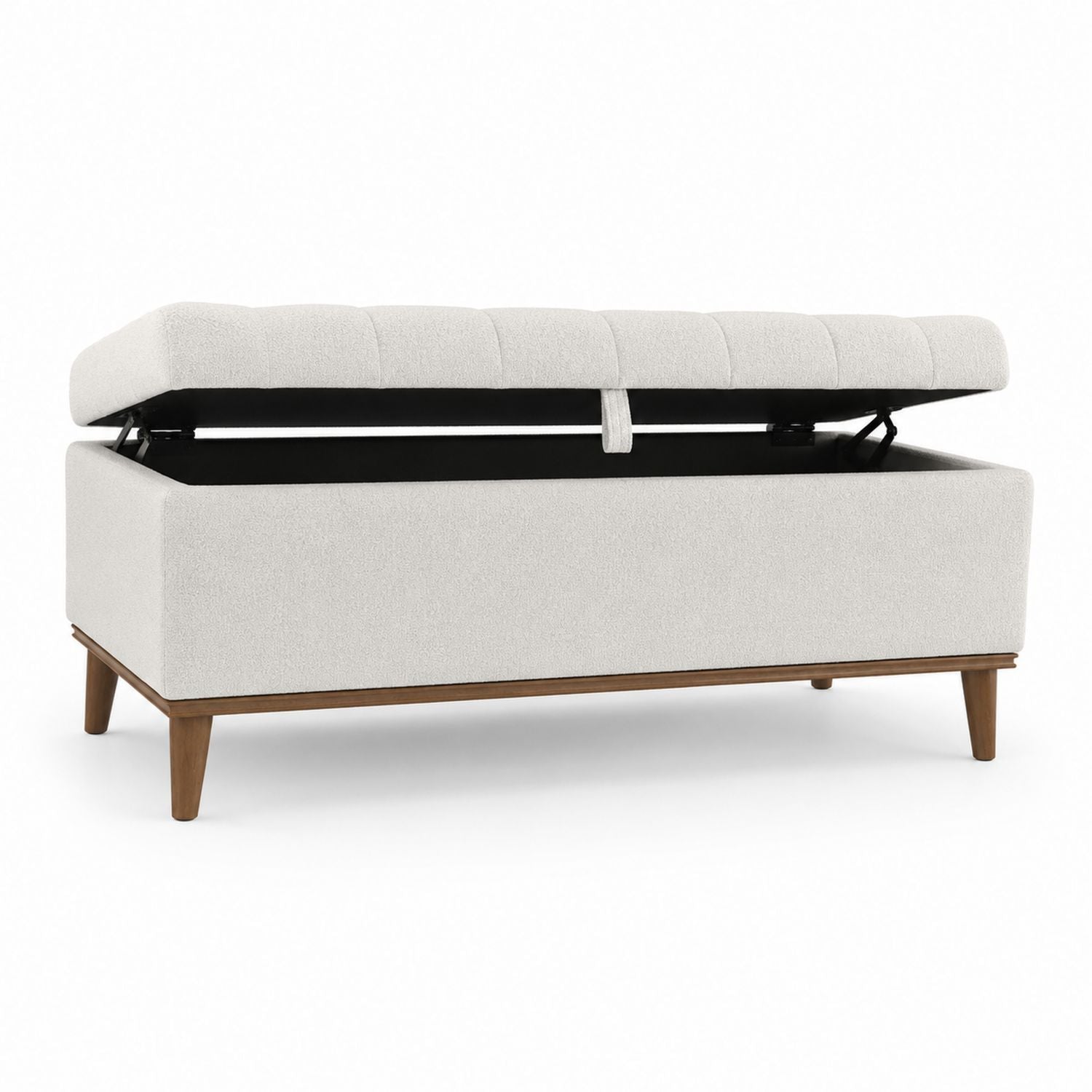 Beige Upholstered Storage Bench with Solid Wood Legs