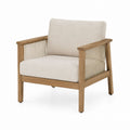 Outdoor Wooden Frame Rope Accent Chair with Beige Polyester Cushions