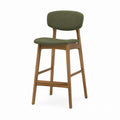 Wooden Bar Stool with Green Polyester Upholstery 110cm