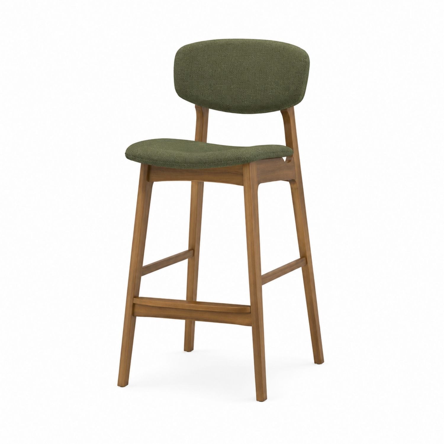 Wooden Bar Stool with Green Polyester Upholstery 110cm