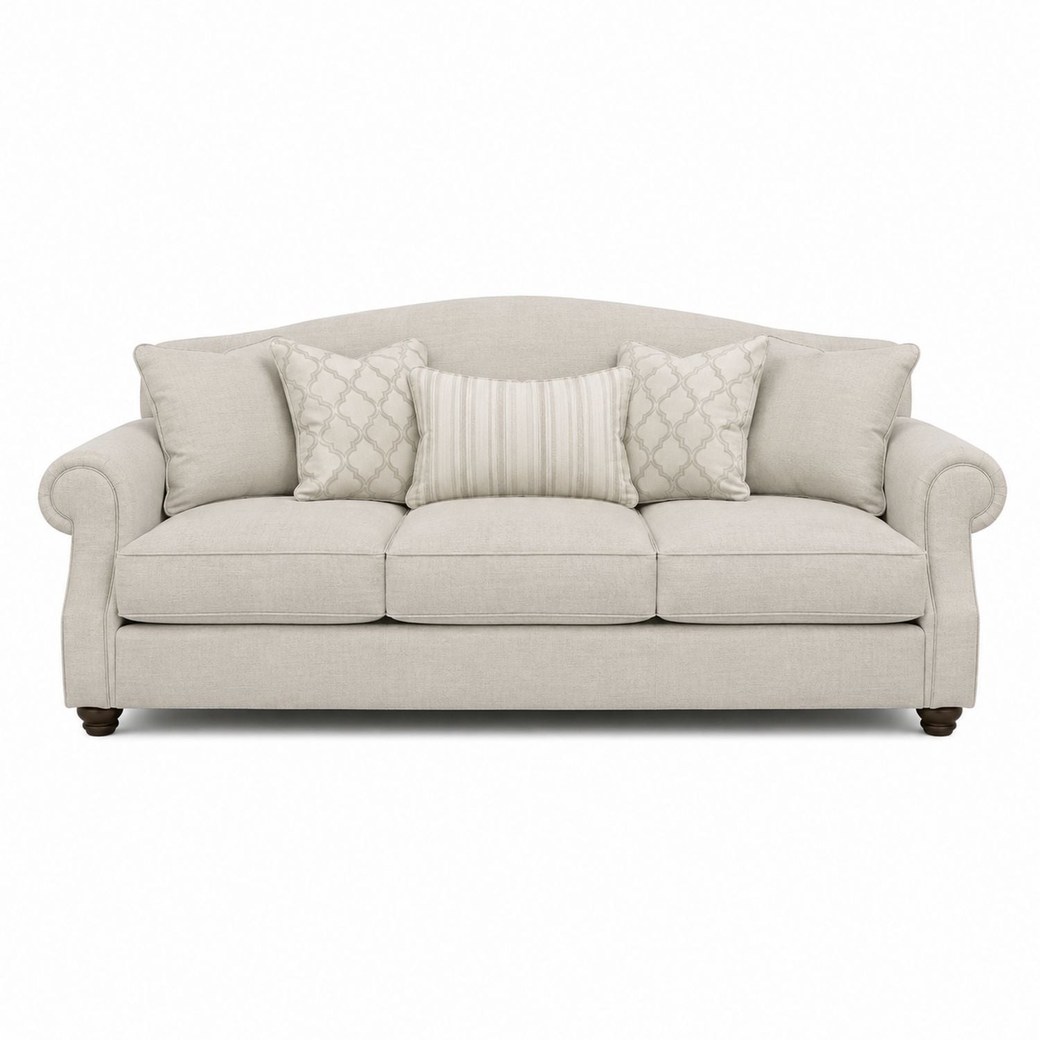 Beige Fabric Roll Arm Sofa with Cushions 210cm