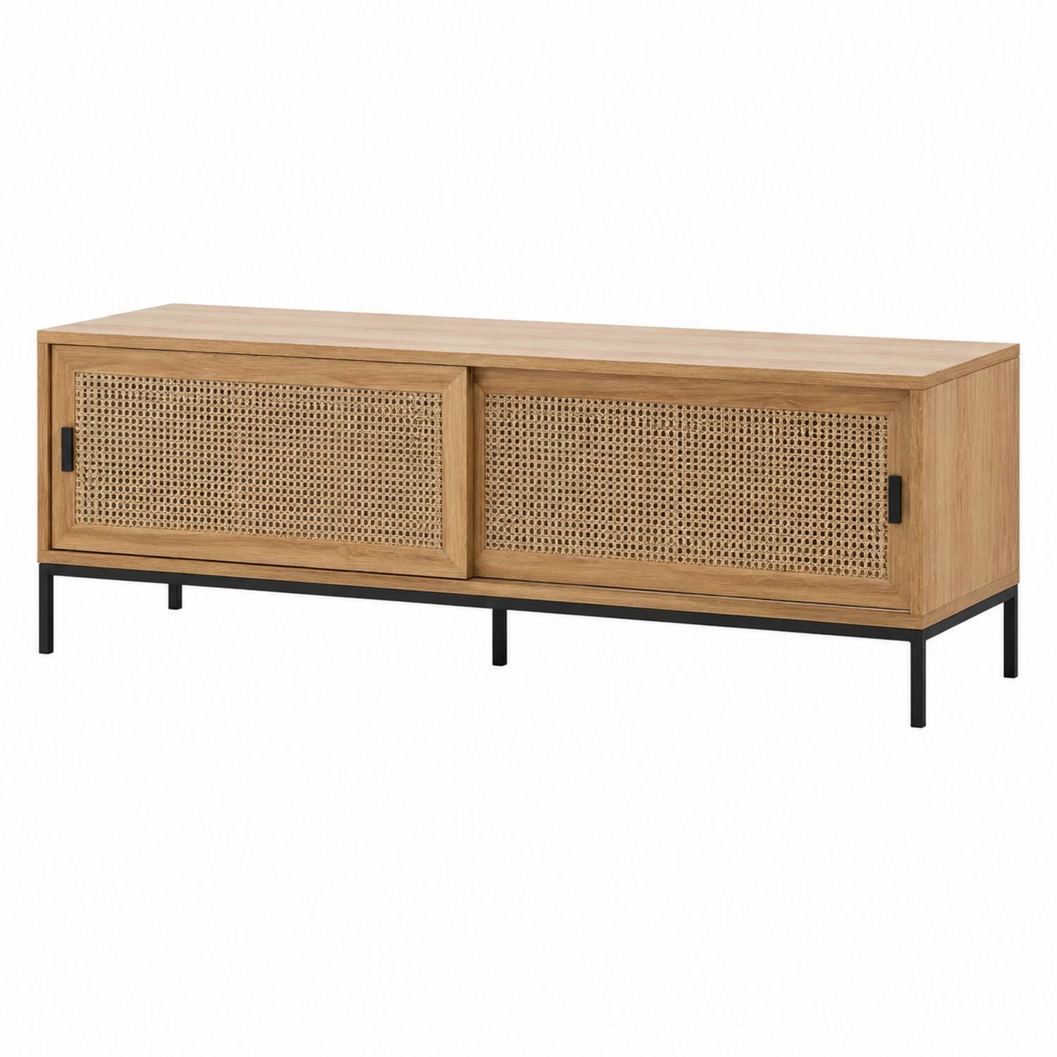 Wood and Cane TV Stand with Metal Legs, 120cm