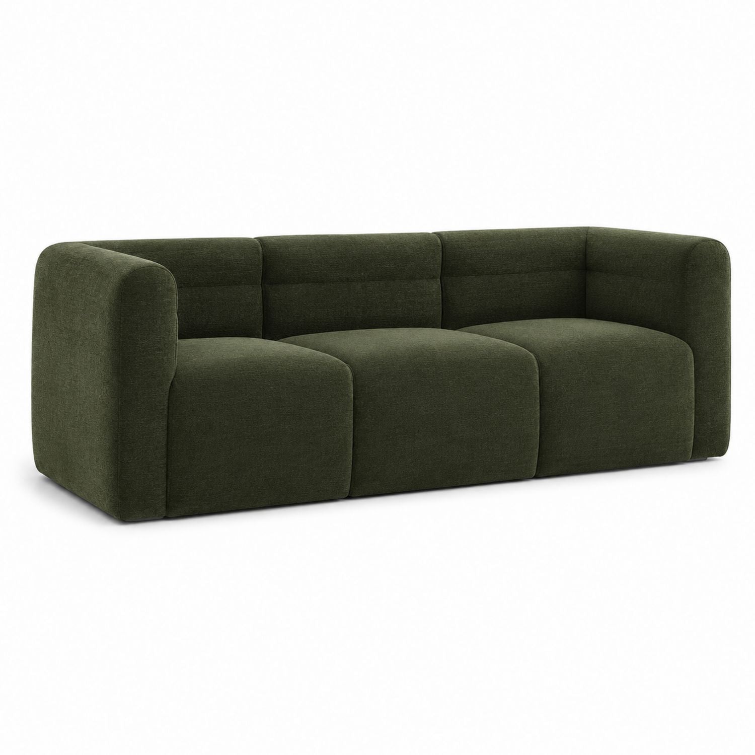 Dark Green Fabric 3-Seater Sofa with Rounded Arms