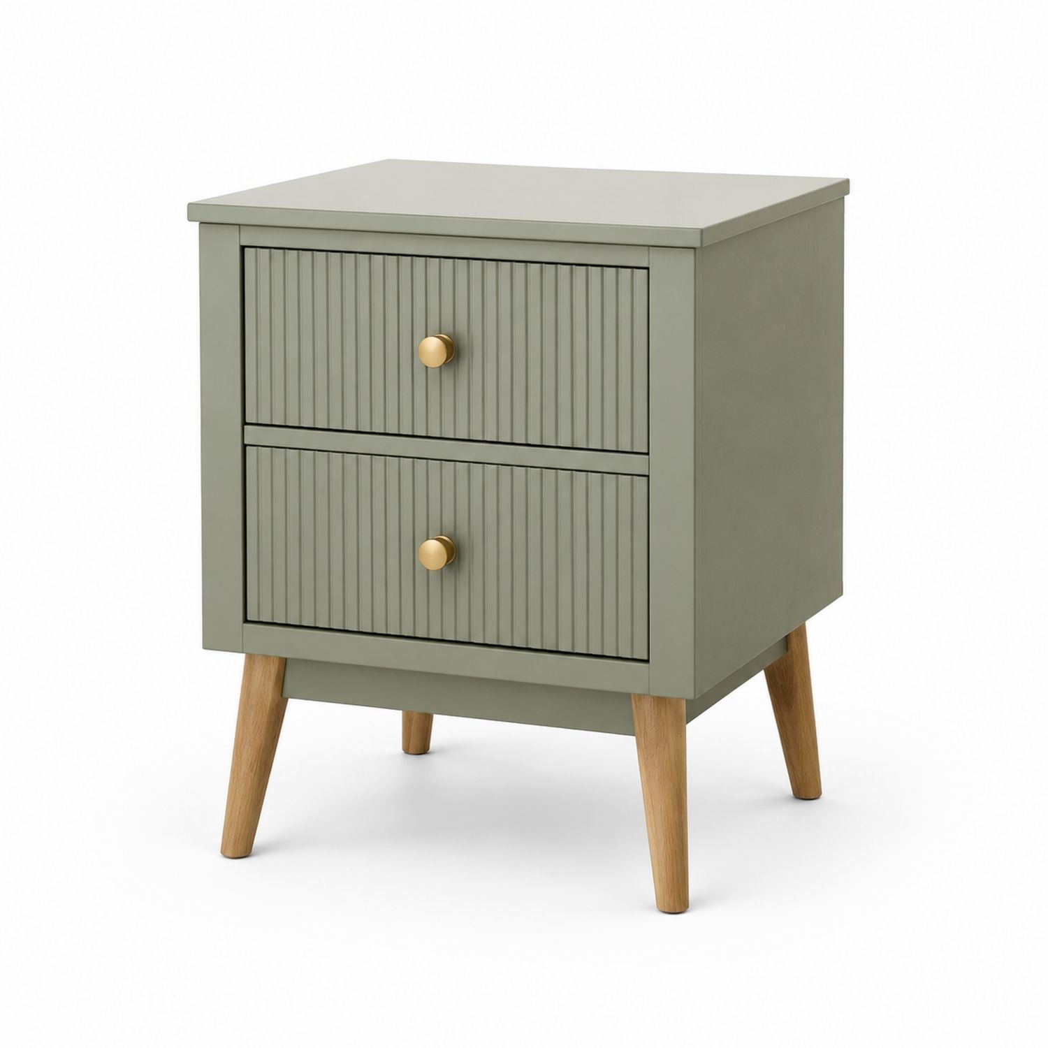 2 Drawer MDF Nightstand Olive Green with Solid Wood Legs