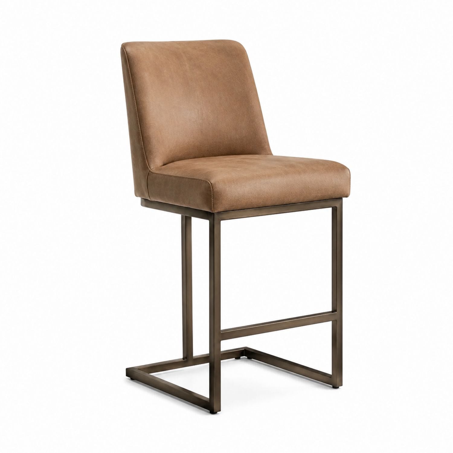 Bar Stool Faux Leather Brown with Metal Frame