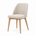 Beige Upholstered Dining Chair with Solid Oak Wood Legs