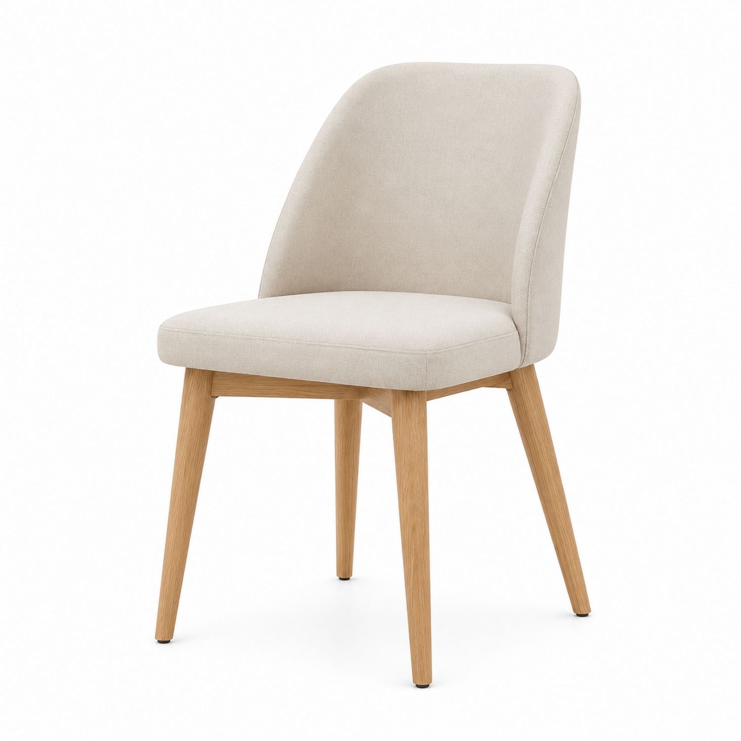 Beige Upholstered Dining Chair with Solid Oak Wood Legs