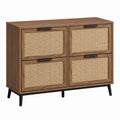Wooden Shoe Storage Cabinet with Rattan Doors, 4 Compartments