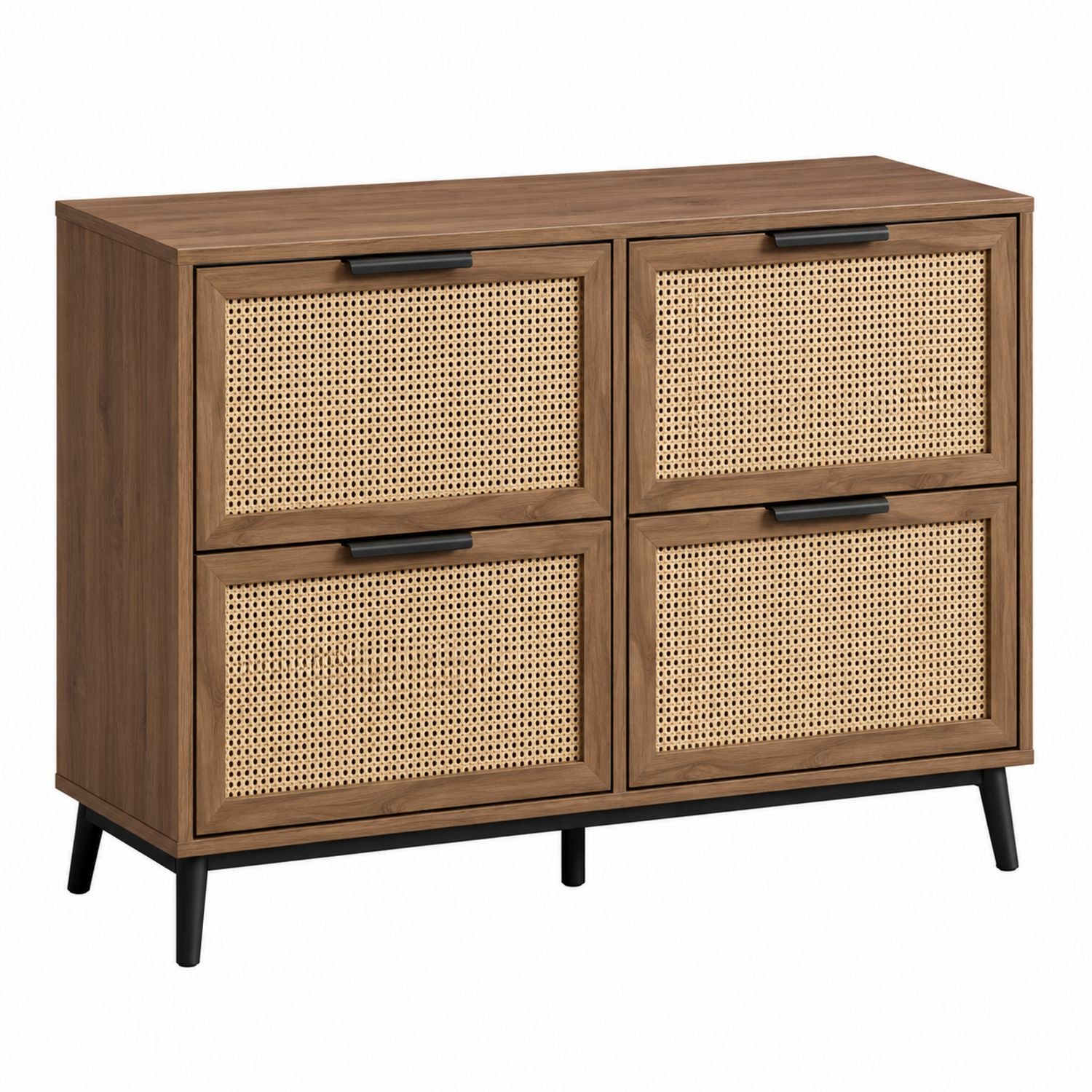 Wooden Shoe Storage Cabinet with Rattan Doors, 4 Compartments