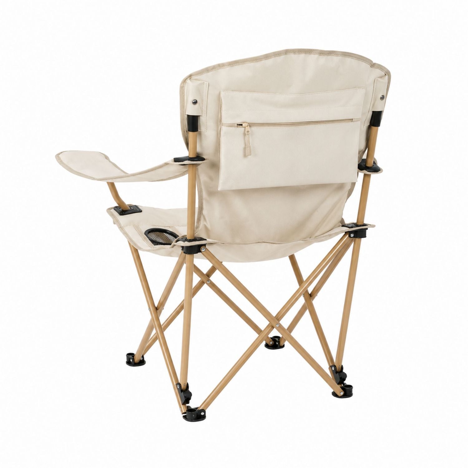 Folding Outdoor Chair with Cup Holder and Back Pocket Beige Polyester