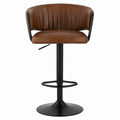 PU Leather Adjustable Bar Stool with Steel Frame Brown