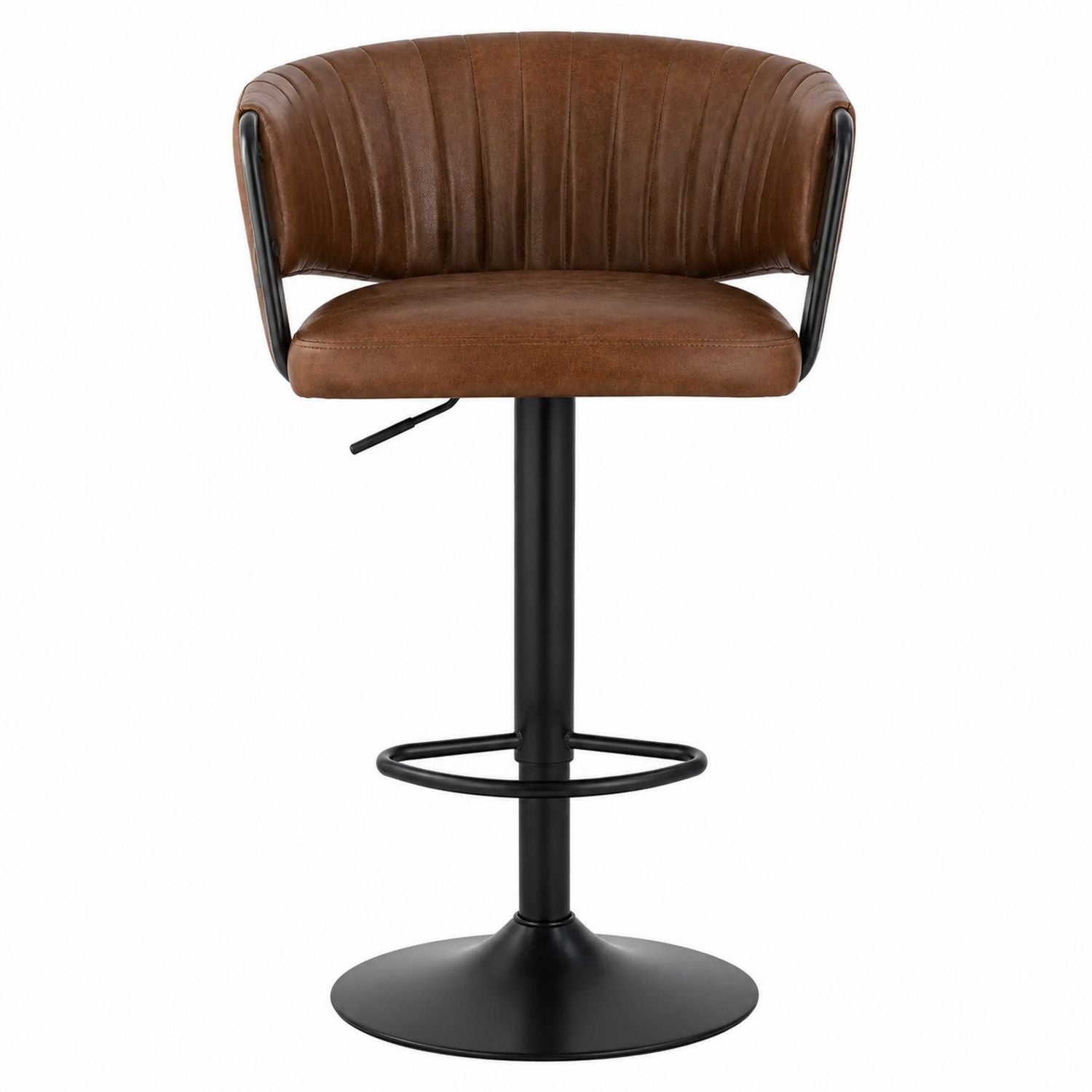 PU Leather Adjustable Bar Stool with Steel Frame Brown