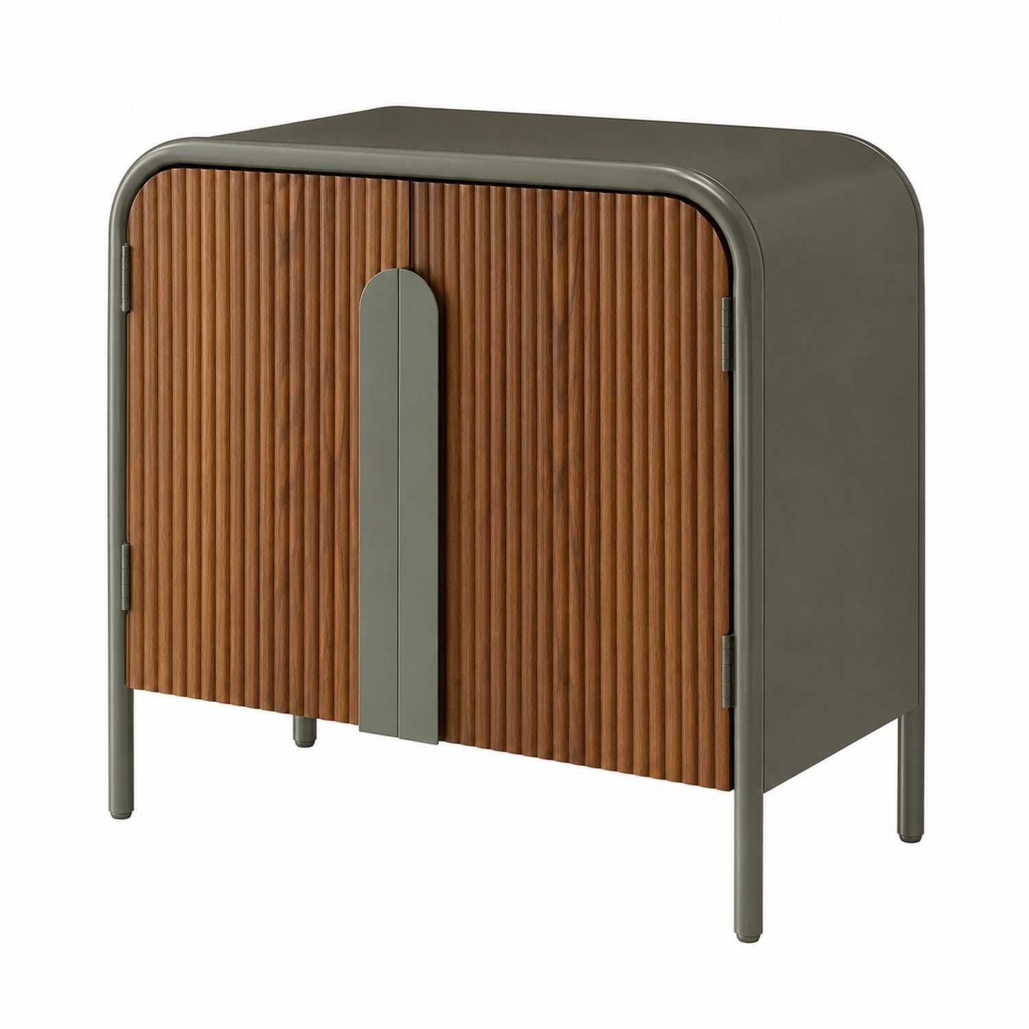 Wood and Metal Storage Cabinet with Walnut Doors 80cm x 40cm x 90cm