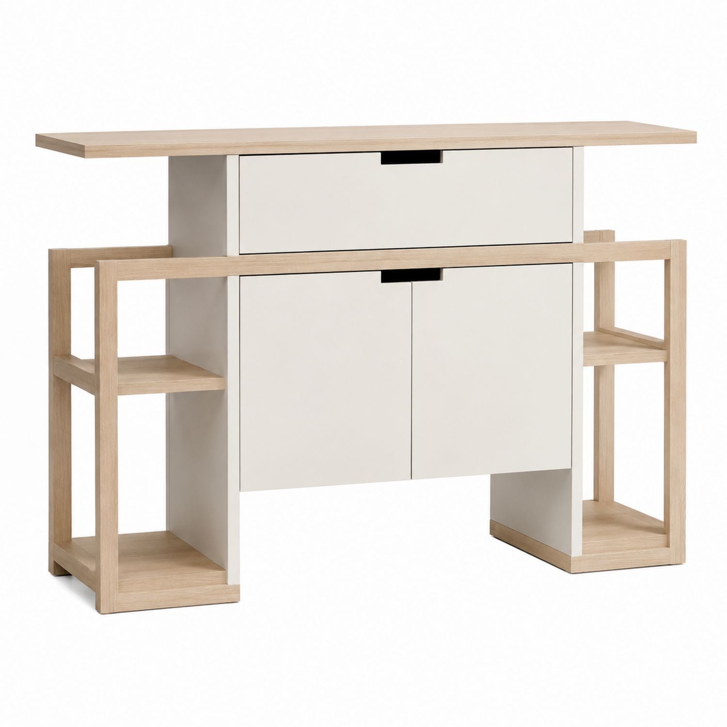 Natural Wood and MDF Sideboard with Storage Shelves 120cm x 40cm x 85cm