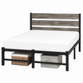 Queen Size Metal and Wood Bed Frame with Slatted Headboard