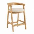 Oak Wood Bar Stool with Beige Fabric Cushion and 65cm Seat Height