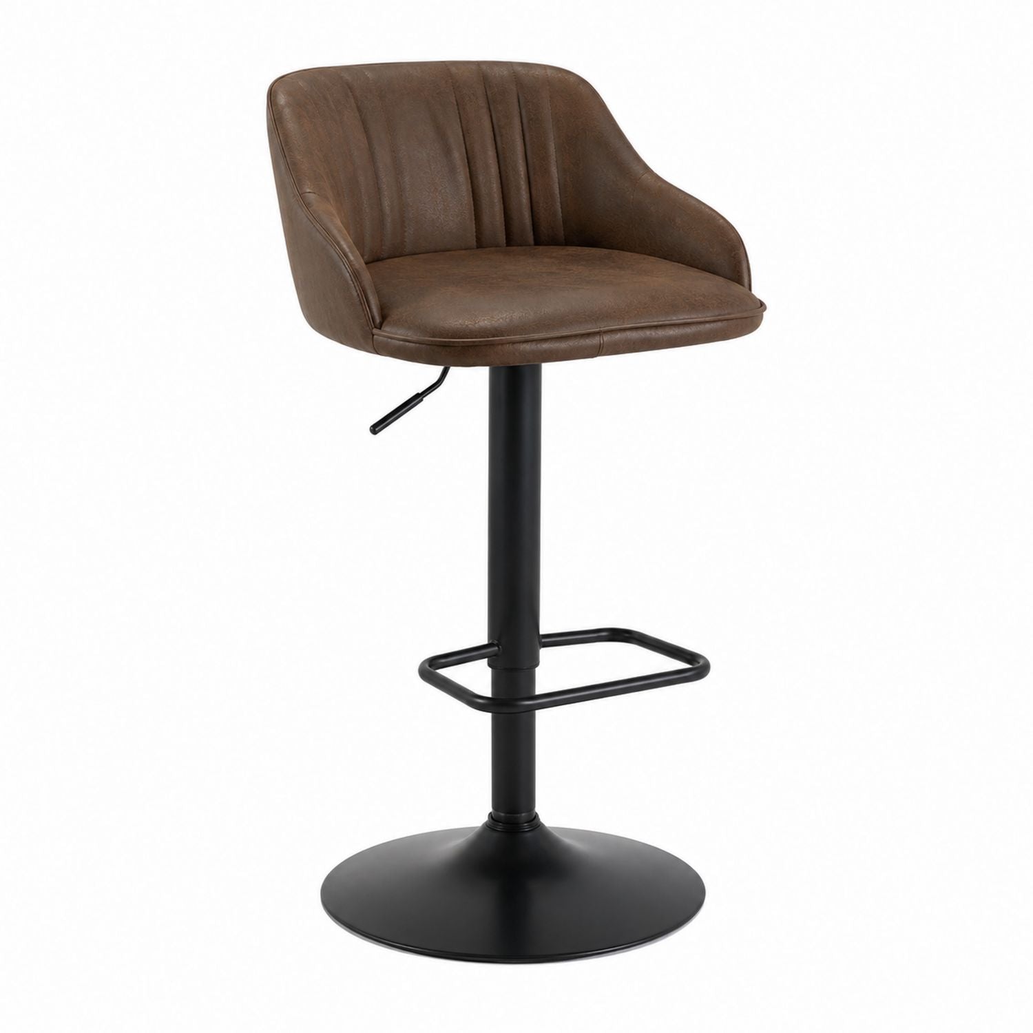 Brown PU Leather Adjustable Swivel Bar Stool with Steel Base