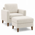 Bouclé Armchair and Ottoman Set with Wood Legs 76cm Wide