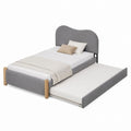 Grey Upholstered Twin Bed with Trundle and Wood Accents