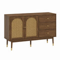 Wood Sideboard with Rattan Doors and Three Drawers - Brown