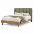 Upholstered Queen Bed with Solid Wood Frame and Olive Green Headboard