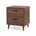 Walnut Nightstand with Two Drawers and Metal Handles