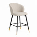 Beige Upholstered Bar Stool with Metal Legs and Gold Accents